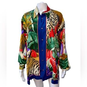 NWT Leonard Paris Silk Jungle Print Shirt | Size M